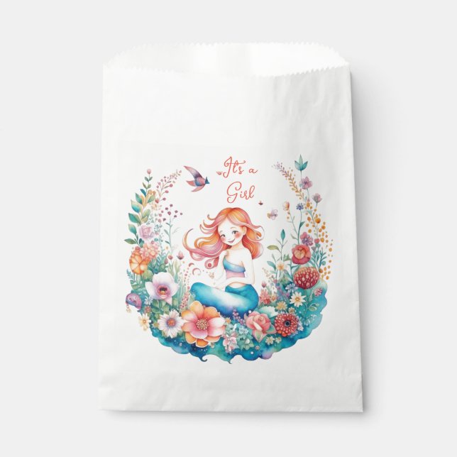 Es ist eine Mädchen-Meerjungfrau-Baby-Dusche Geschenktütchen (Vorderseite)