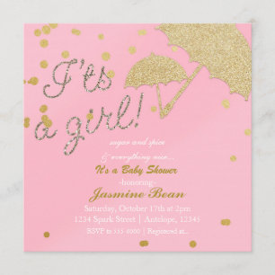 ES IST EINE MÄDCHEN-Pink & Gold-Baby-Dusche Einladung