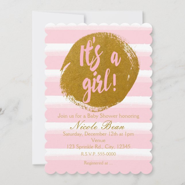 Es ist eine MÄDCHEN-Pink-Gold-Foil-Aquarell-Einlad Einladung (Vorderseite)