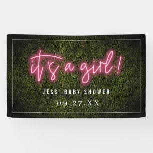 Es ist eine Mädchen-Rosaneonboxwood-Babyparty Banner