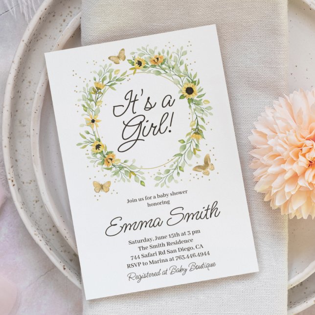 Es ist eine Mädchen-Sonnenblumendusche Einladung (Von Creator hochgeladen)