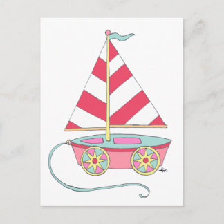 Es ist eine Mädchen-Spielzeug-Segelboot-Postkarte Ankündigungspostkarte