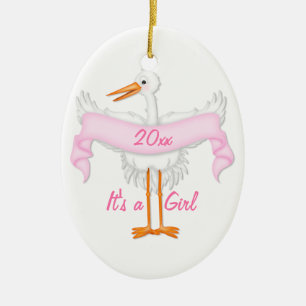 Es ist eine Mädchen-Storch-Verzierung Keramik Ornament