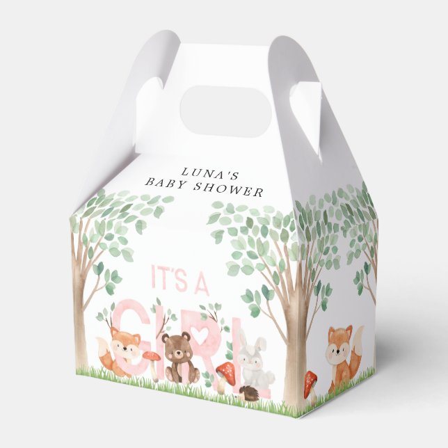 Es ist eine Mädchen-Woodland-Kinderdusche Geschenkschachtel (Vorderseite)
