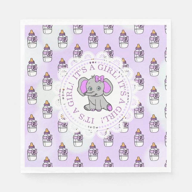 Es ist eine Mädchendusche, eine Lila Elephant Baby Serviette (Vorderseite)