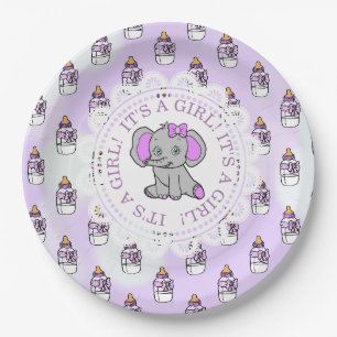 Es ist eine Mädchendusche, Lila Elephant Themed Ba Pappteller