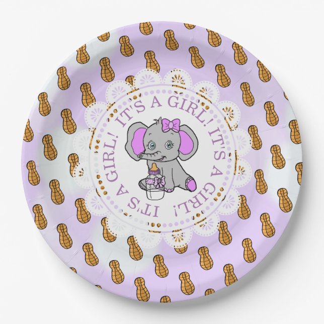 Es ist eine Mädchendusche, Lila Elephant Themed Ba Pappteller (Vorderseite)