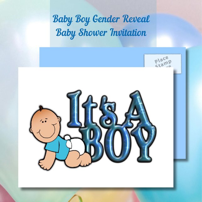 Es ist eine männliche Geschlechtsoffenbarung | Ein Ankündigungspostkarte (It's a Boy Gender Reveal Postcard | Baby Shower Invitation)