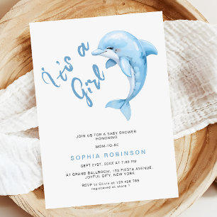 Es ist eine Minimalistische Girl-Funny-Dolphin-Bab Einladung