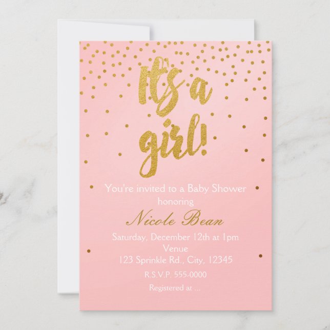 Es ist eine MIRL Blush Pink & Gold Confetti Einlad Einladung (Vorderseite)