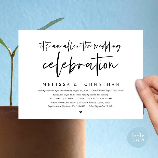 Es ist eine nach der Hochzeitsfeier, dem Abendesse Einladung (Happily Ever After Party, After the wedding celebration Romantic Dinner Invites Card PDF White Black)