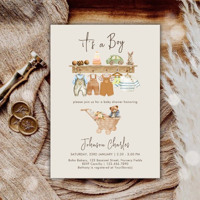Es ist eine Niedliche Babydusche von Boy Boho Kind Einladung (It's a Boy Boho Nursery Cute Baby Shower Invitation)