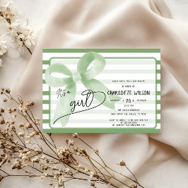 Es ist eine Niedliche Girl Green Bow Stripes Baby  Einladung