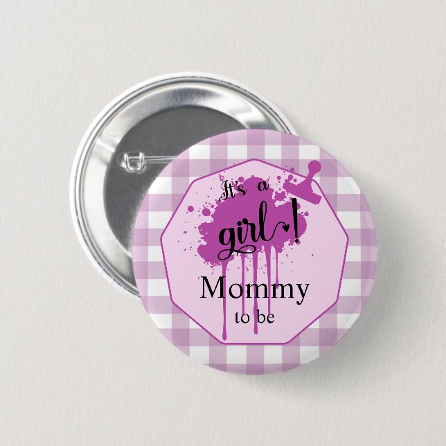 Es ist eine Niedliche Girl Pastel Pink Gingham Mom Button (Vorne & Hinten)