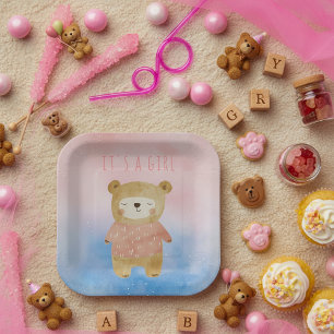 Es ist eine niedliche Girl-Pastellblende Bärenpink Pappteller