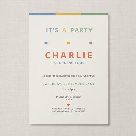 Es ist eine Party Bunte Typografische Kindergeburt Einladung