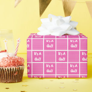Es ist eine Pink/White Squares Babydusche. Geschenkpapier