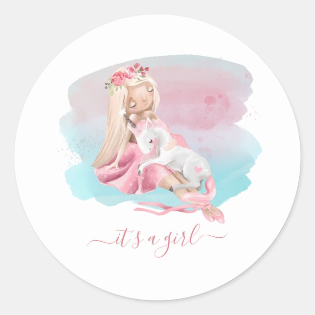 Es ist eine schöne Ballerina Babydusche von Girl Runder Aufkleber (Vorderseite)