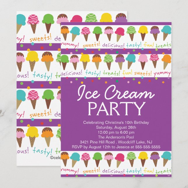 Es ist eine Sommer-Eiscreme-Party Einladung (Vorne/Hinten)