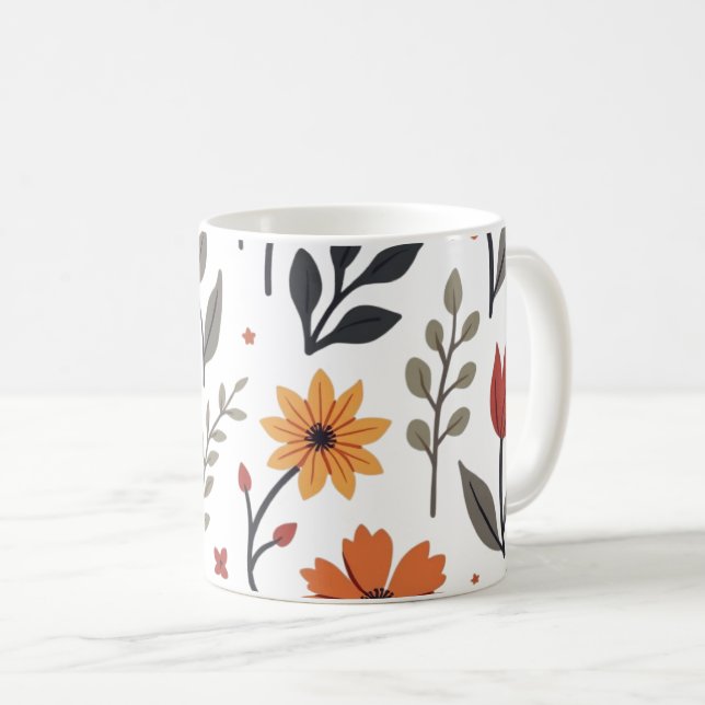 Es ist eine Tasse mit Blume und Blätter. (VorderseiteRechts)