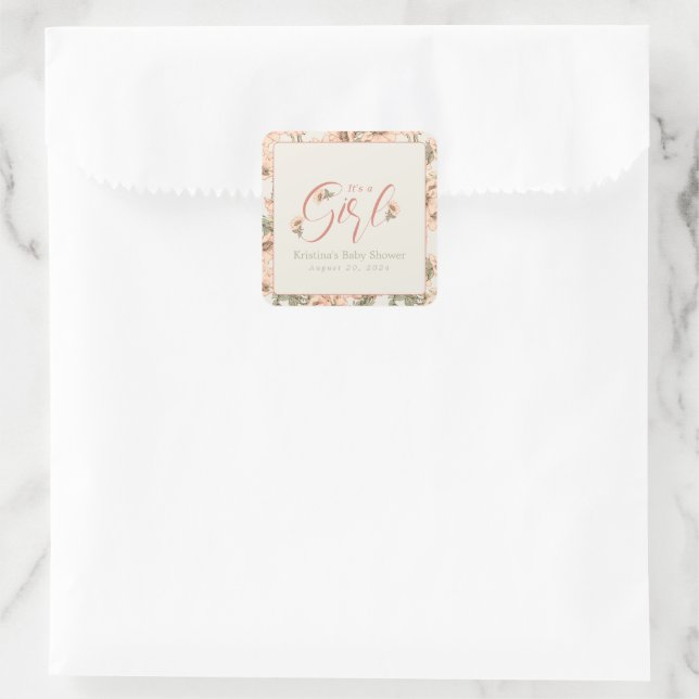 Es ist eine wilde Girl-Rose rosa botanisch Quadratischer Aufkleber (Tasche)