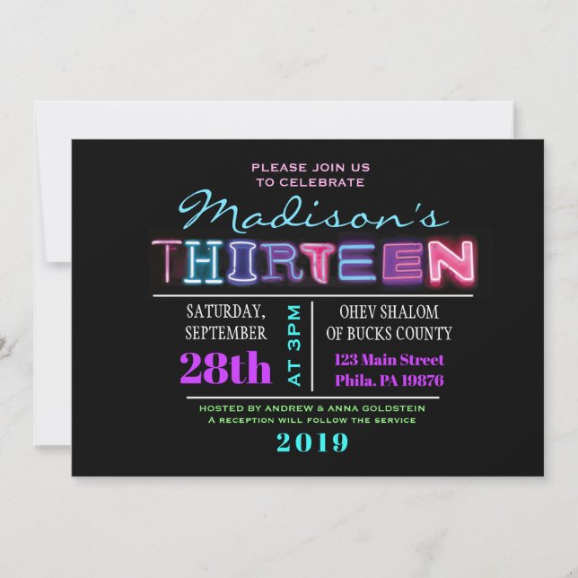 ES IST ELEKTRISCH! NEON Birthday Dreizehn Einladun Einladung (Vorderseite)