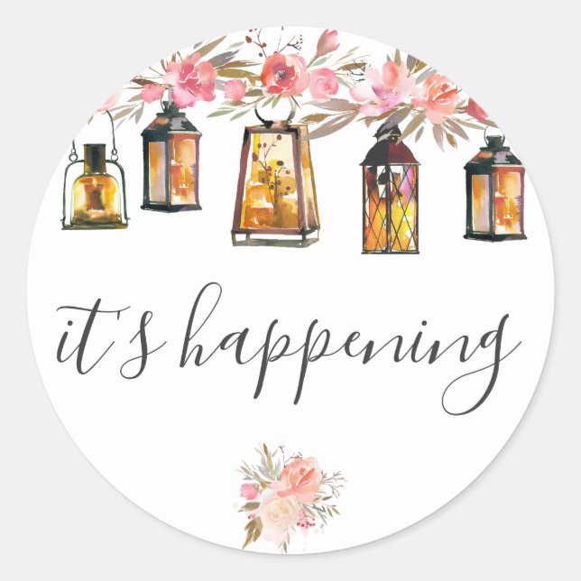 Es ist Ereignis Rustic Lanterns Rose Gold Wedding Runder Aufkleber (Vorderseite)