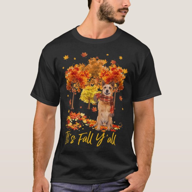 Es ist Fall Yall Australian Cattle Dog Tree Pumpki T-Shirt (Vorderseite)