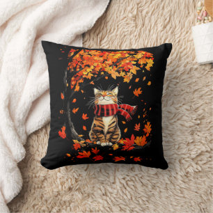 Es ist Fall Y'all Erntedank Cat Leaf Fall Tree Kissen