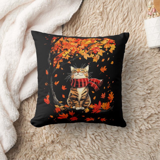 Es ist Fall Y'all Erntedank Cat Leaf Fall Tree Kissen (Decke)