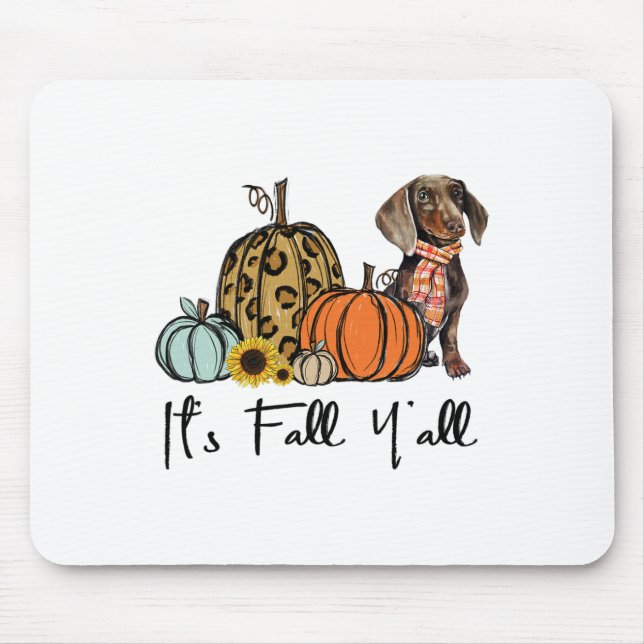 Es ist Fall Y'all Yellow Dackel Dog Leopard Pumpk Mousepad (Vorne)