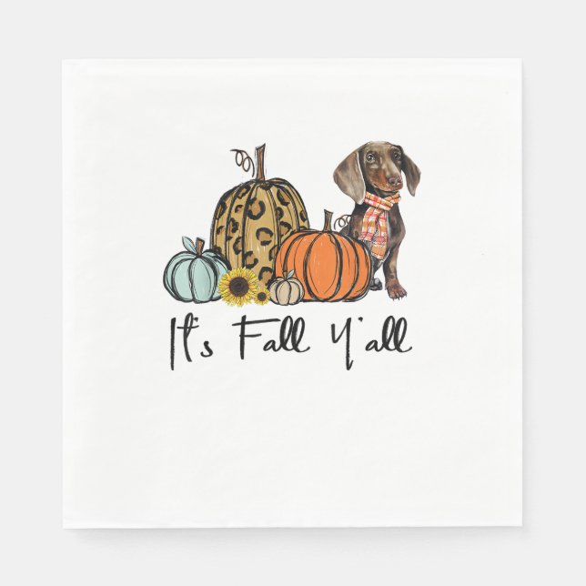 Es ist Fall Y'all Yellow Dackel Dog Leopard Pumpk Serviette (Vorderseite)