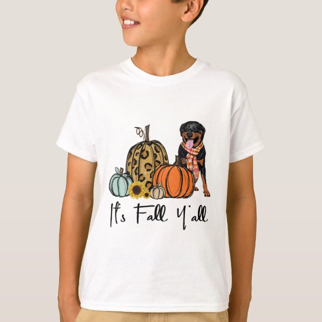Es ist Fall Y'all Yellow Rottweiler Dog Leopard Pu T-Shirt (Vorderseite)