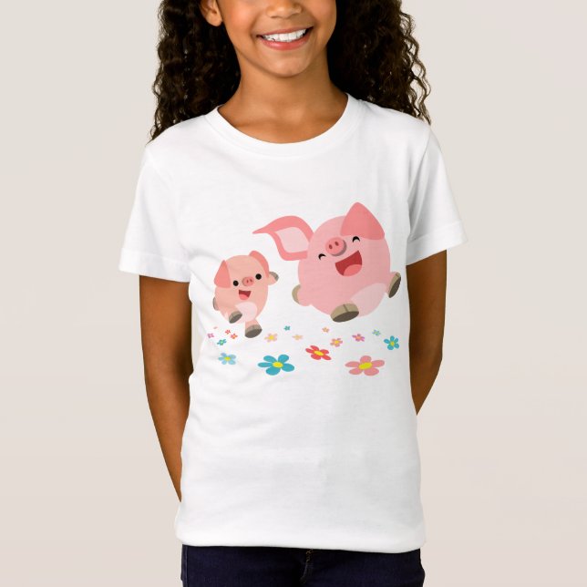 Es ist Frühling! Zwei Niedliche Cartoon Schweine K T-Shirt (Vorderseite)