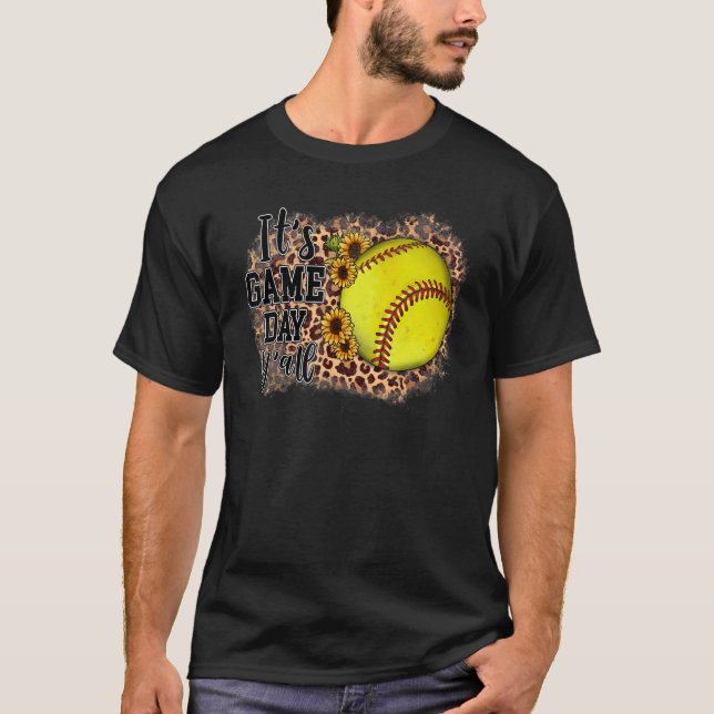 Es ist Game Day Yall Leopard Sonnenblumen Softball T-Shirt (Vorderseite)