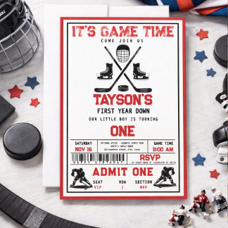 Es ist Game Time Hockey 1. Geburtstag Party Einladung