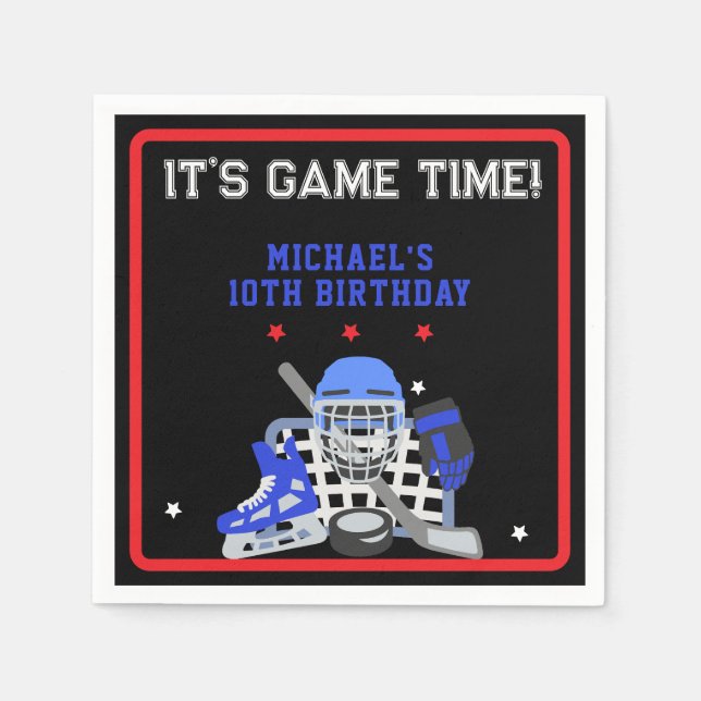 ES IST GAME TIME HOCKEY GEBURTSTAG SERVIETTE (Vorderseite)