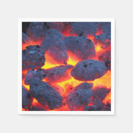 Es ist GRILLEN Zeit, warme Grillkohlen rot-schwarz Serviette