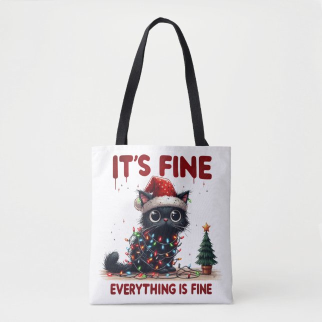 "Es ist gut, alles ist in Ordnung!" Weihnachtskatz Tasche (Vorderseite)
