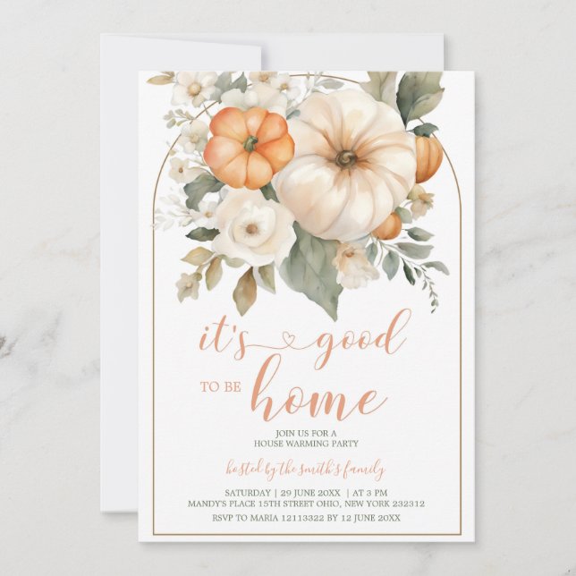 Es ist gut, Zuhause Pumpkin Housewarming Party zu  Einladung (Vorderseite)