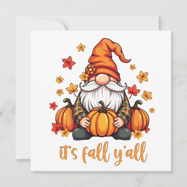 Es ist Herbst Y'all Gnomes Pumpkin Autumn Erntedan Einladung (Vorderseite)