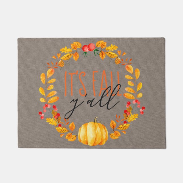 Es ist Herbst Y'all Rustic Pumpkin Leaf Herbst Fußmatte (Vorderseite)
