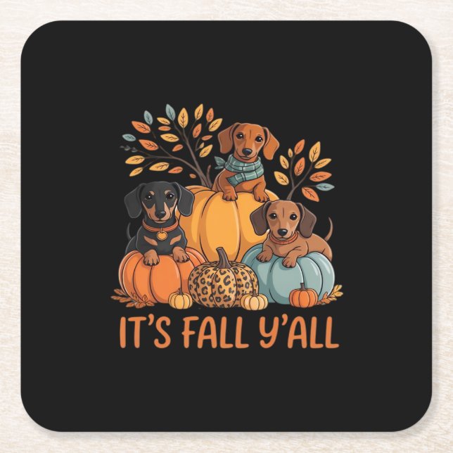 Es ist Herbst Y's Herbst Dackel Pumpkins Fall Rechteckiger Pappuntersetzer (Vorderseite)