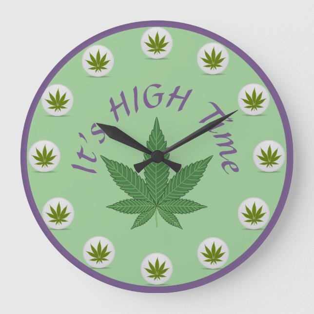 Es ist höchste Zeit Unkraut Leaf grüne Lila Angewo Große Wanduhr (Vorderseite)