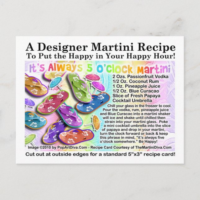 Es ist immer 5 Uhr Tropical Martini-Rezept-Karte Postkarte (Vorderseite)