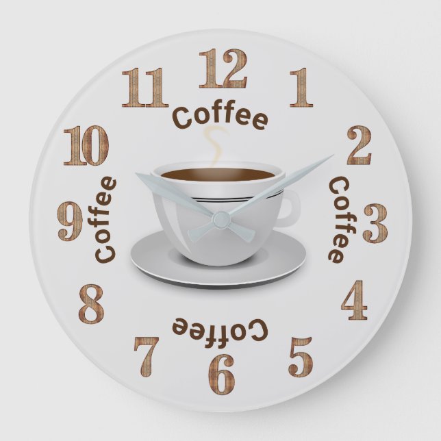 Es ist Kaffee O'Clock, Kaffee Cup und Text Große Wanduhr (Vorderseite)