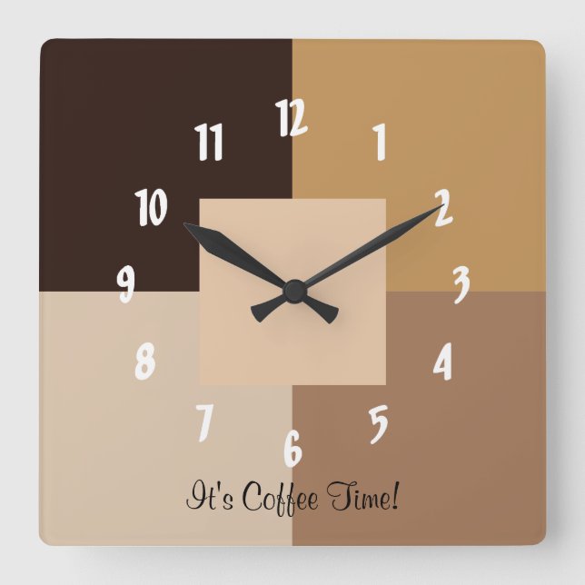 Es ist Kaffee-Zeit! Quadratische Wanduhr (Vorderseite)
