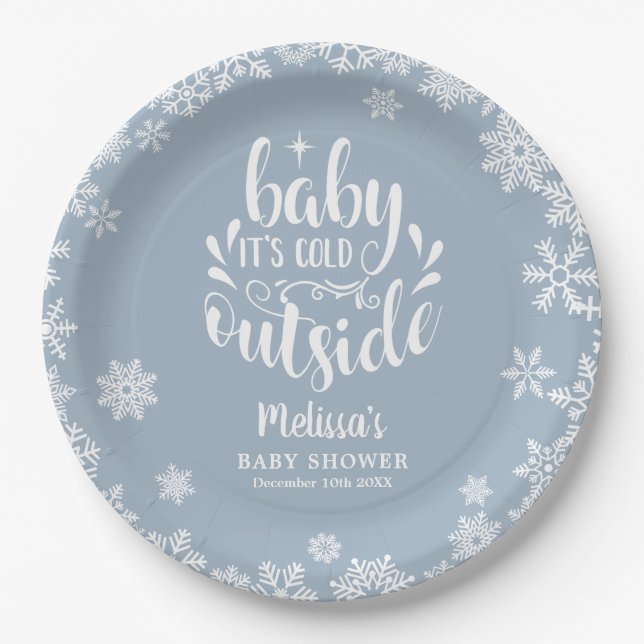 Es ist kalt draußen Blue Boy Winter-Baby-Party Pappteller (Vorderseite)