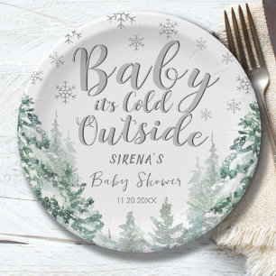 Es ist kalt draußen im Silver Forest Winter Baby D Pappteller