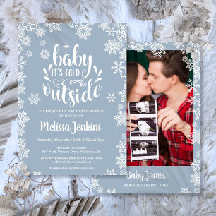 Es ist kalt draußen Jungen Foto Winter-Baby-Party Einladung